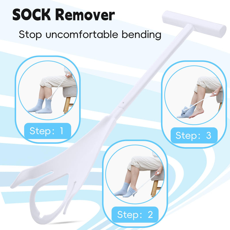 [Australia] - Sock Aid Kit, Sock Puller Aid Easy On and Off, Sock Assistant Device No Bending, Sock Aids for Putting On Socks and Sock Remover, Sock Helper for Seniors, Pregnant, and Limited Mobility 2 Piece White 