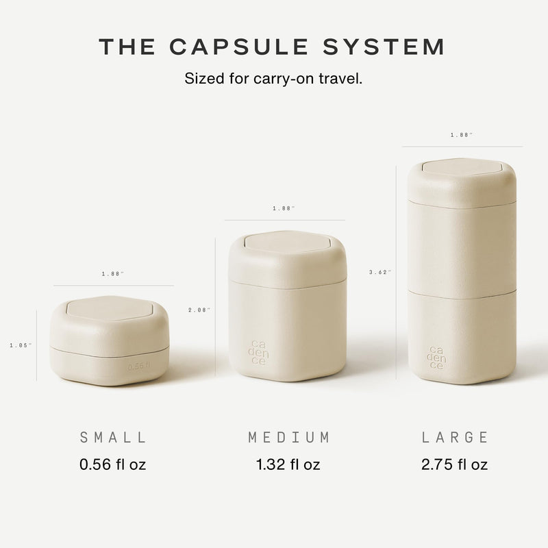 Cadence Capsules - Basic Skincare Set, Sand - Three Small Containers with Magnetic Lids - 100% Leak Proof & TSA Approved for Travel and Carry On, Minimalist & Stackable (0.56 oz Each) Basic Set