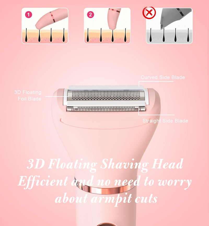 [Australia] - IPX7 Waterproof Bikini Trimmer for Women, Hypoallergenic Painless Ceramic Blade Electric Face Razors for Shaving, Facial Pubic Hair Removal Shaver for Shower Use Summer Essentials(Light Red) 