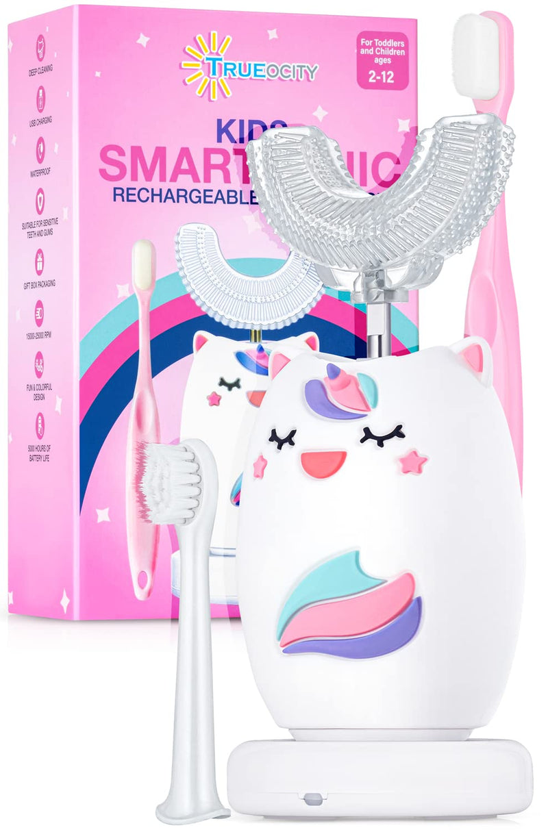 [Australia] - Kids Toothbrushes U Shape, Kids Automatic Toothbrush, Toddler Toothbrush U Shaped, U Toothbrush Kids, Auto Toothbrush, Rechargeable Electric Brush Age 2+, Children's U-Shaped Toothbrush (Unicorn) Pink - Unicorn 