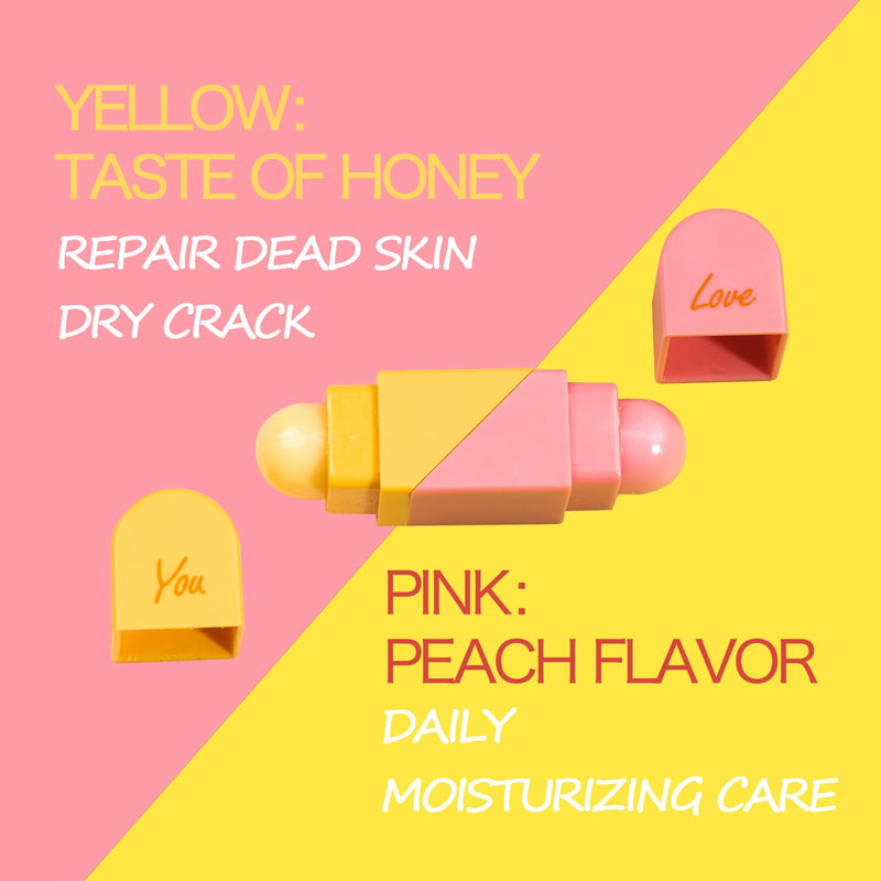 Valentine's Day 2pc Heart Shaped Dual-use Deformable Lip Balm Stick - Honey,One end is colorless, while the other end is pink used as makeup, lipstick Keep Lips Moisturized, Gifts no