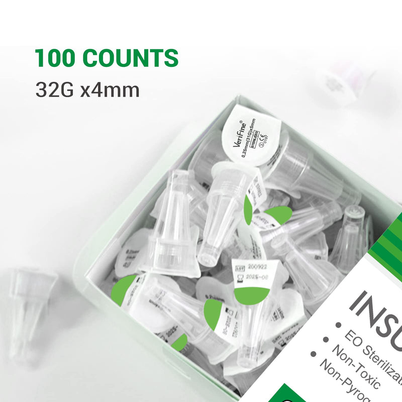 [Australia] - Insulin Pen Needles, 32G 4mm Ultra Fine Pen Needles for Insulin Injection, Compatible with Most Insulin Pens, 0.23mm x 4mm (5/32”) 100 Count 