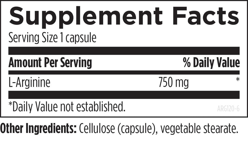 [Australia] - Designs for Health L-Arginine 750mg - Vegetarian Amino Acid Supplement + Nitric Oxide Precursor - Promotes Heart + Immune Health (120 Veg Capsules) Standard Packaging 