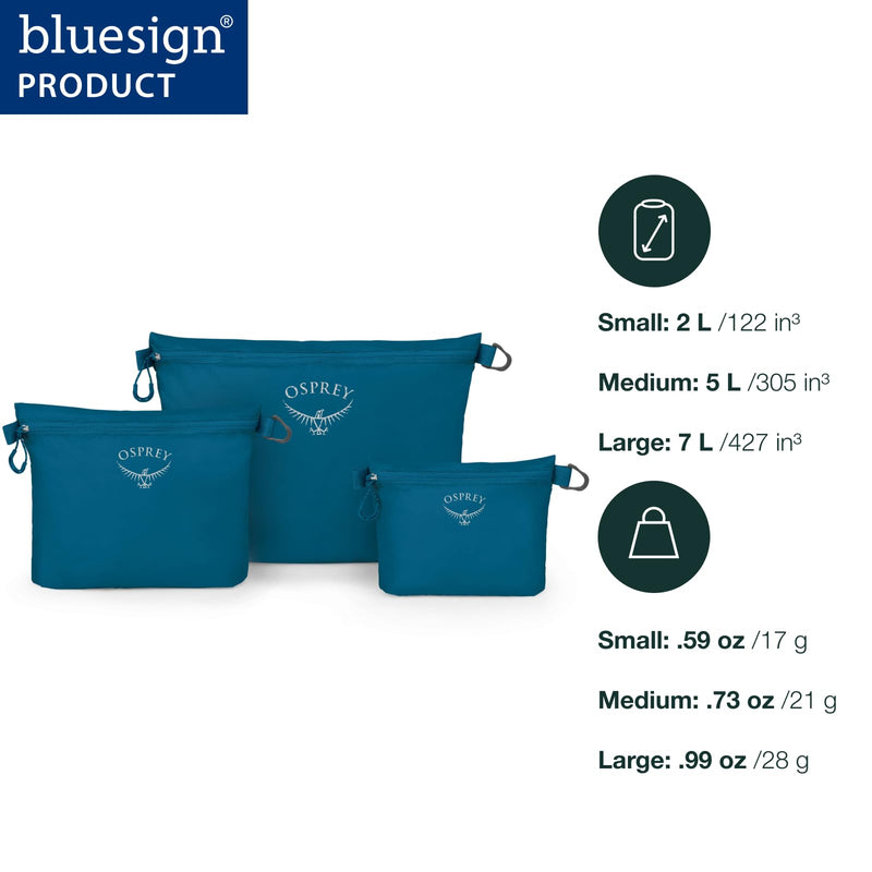 Osprey Ultralight Zipper Pouch Small, Medium, Large set Waterfront Blue