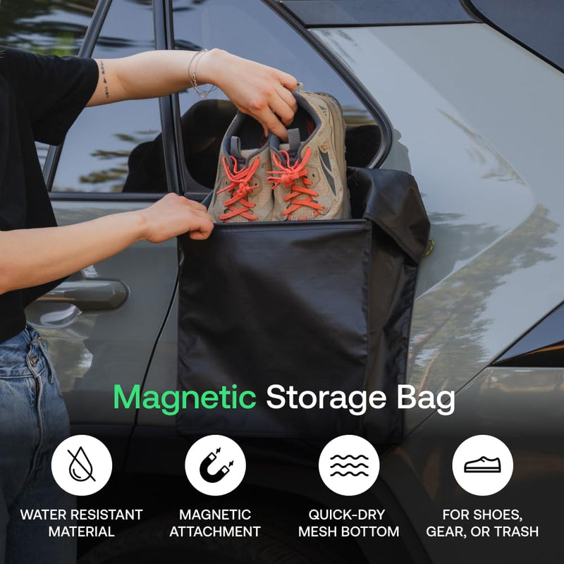 LUNO Magnetic Shoe Bag – Outdoor Car Camping Shoe Storage with Quick-Dry Mesh & Strong Magnetic Mount | Water-Resistant Boot Bag & Gear Organizer for Van Life, Adventures & Wet Gear (Black) Black