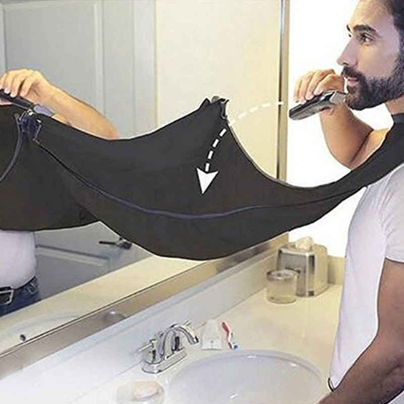 [Australia] - 1 piece black shaving bib, shaving cape, salon grooming gown, men's shaving apron for trimming facial hair, with 2 suction cups and 1 dust sponge black 