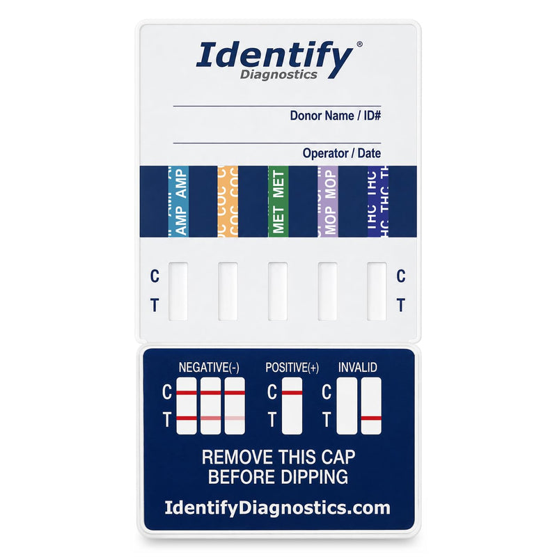 Identify Diagnostics Drug Test Cards | 5 Pack | 5 Panel Dip CLIA Waived Instant Urine Marijuana Drug Test Dip Kit for AMP,COC,MET,MOP|OPI,THC