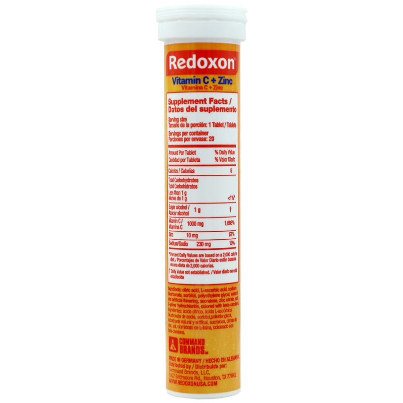 [Australia] - Redoxon Vitamin C + Zinc, Effervescent Tablets of Vitamin C and Zinc, Helps Support Your Immune System, Orange Flavor, 20 Effervescent Tablets, 2.82 Oz, Box 20 Count (Pack of 1) 