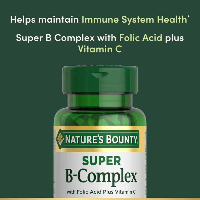 Nature's Bounty Super B Complex with Vitamin C & Folic Acid, Immune & Energy Support, 150 Tablets - Pack of 2 150 Count (Pack of 2)