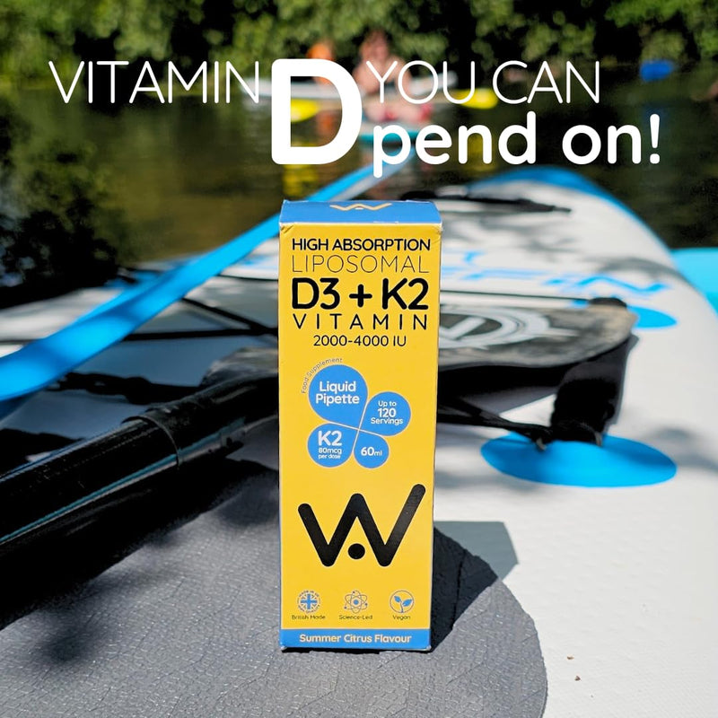 Liposomal Vitamin D3 4000 IU + K2 MK-7 160mcg Liquid Drops - High Strength Vegan VIT D3 K2 Supplement - Immune & Bone Support - 120 Servings | Summer Citrus