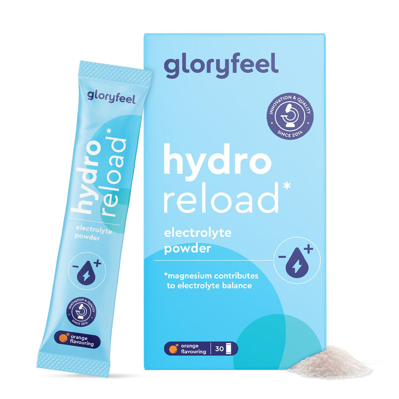 [Australia] - Hydro Reload* Electrolyte Powder for Fluid Balance - 30 Sachets - Potassium & Magnesium for Electrolyte Balance - Isotonic & Low Sugar - Orange Flavored 