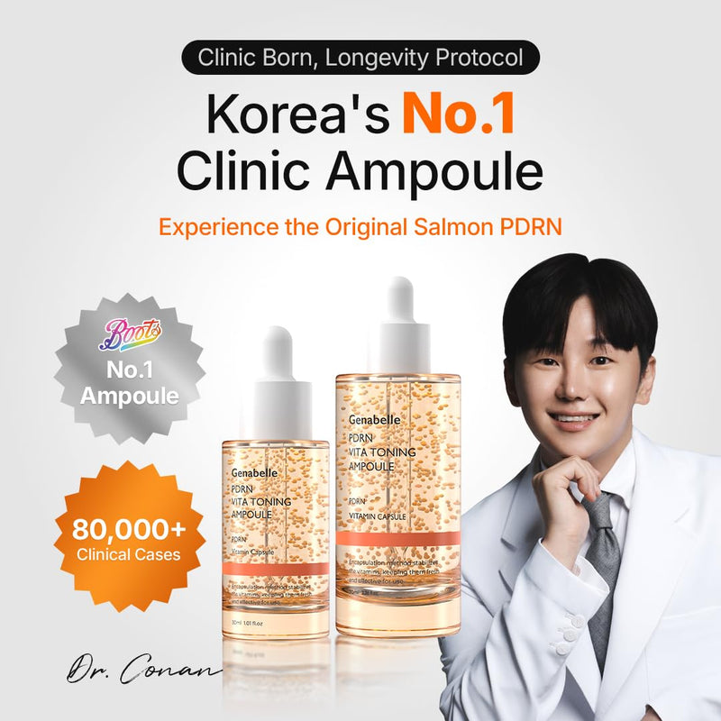 Genabelle PDRN Vitamin C Serum Toning Ampoule - Lightweight Glass Skin,korean skin care with Vitamin B, C, E, PDRN, Serum for Blemishes, Glass Skin, Fine Lines and Rough Skin Texture, 1.01 fl oz 1.01 Fl Oz (Pack of 1)