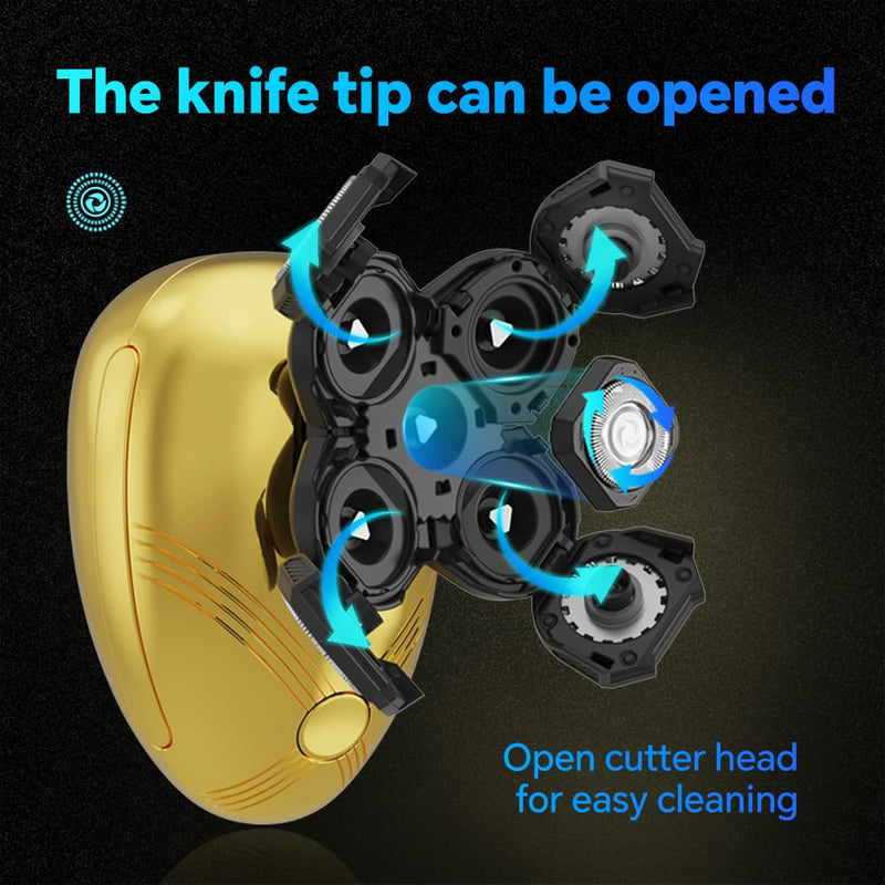 [Australia] - 5-in-1 Electric Cordless Razor for Men Head Shaver for Bald Men Grooming Kit with Nose Trimmer-Hair Clippers-Facial Brush, LED Display Rotary Shavers,USB Charging Rechargeable (Gold) Gold 