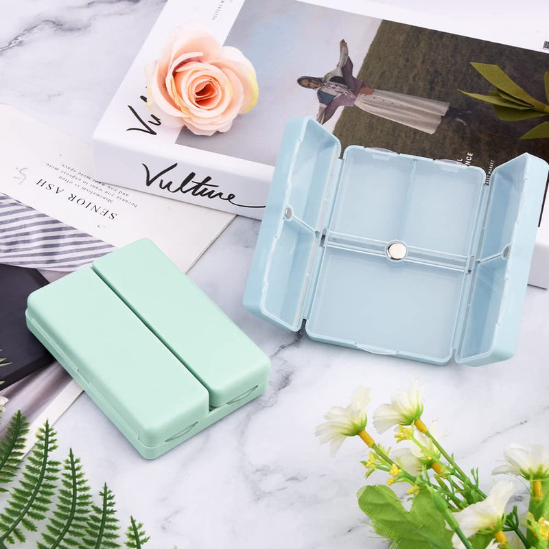 Xiaokeis 2 Pcs Pill Organizer, Travel Pill Organizer, Pocket Pharmacy with 7 Compartments Design, Magnetic Travel Pill Box Pill Dispenser, Portable Medicine Vitamin Holder Container(Blue+Green) Blue+green