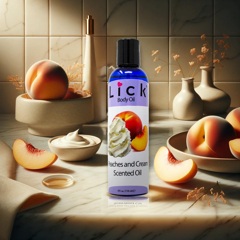 LICK Peachs and Cream Creamy Scented Body Oil – Non-Greasy Daily Hydration with Almond Oil & Vitamin E – 4 oz