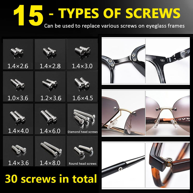 [Australia] - PTSLKHN Eye Glass Repairing Kit, Eyeglass Screwdriver with Screws, Small Precision Screwdriver and 15 Types Eyeglass Screws Blue With Screws 