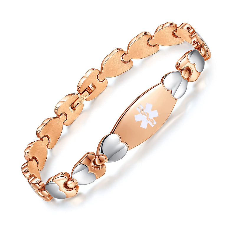 [Australia] - LinnaLove Double Heart Medical id Bracelet for Women 7 1/2 inches Fashion Stainless steel Medical alert bracelets type 2 diabetes rose gold-type 2 diabetes 