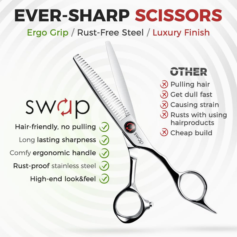 SWAP Professional Hair Thinning Scissors 6.0'' - Japanese SUS440C Steel (60-62HRC Hardness), Adjustable Tension, Ergonomic Design for Salon/Home Use Hair Trimming Scissors(S2) 6.0 '' Hair Thinning Scissors