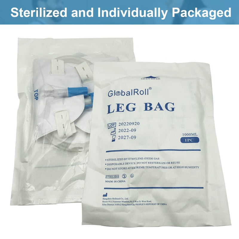 [Australia] - Leg Urinary Drainage Bag, Urine Leg Bag with 1000 mL Volume, 2 Adjustable Elastic Bands, Professional Urinary Bag for Home and Hospitals Health Aids, 5 Pack 