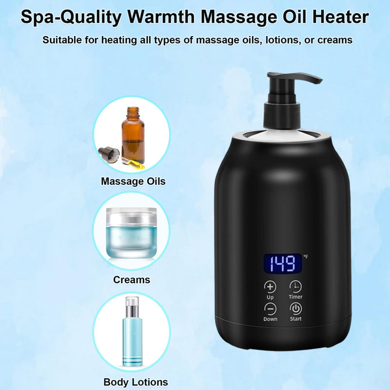 [Australia] - Massage Oil Warmer with Two Oil Bottles, Electric Massage Cream Lotion Heater Bottle Dispenser Pump Funnel with Adjustable Heating Temperature and Timer for Home Salon Barber Shops (Black) Black 