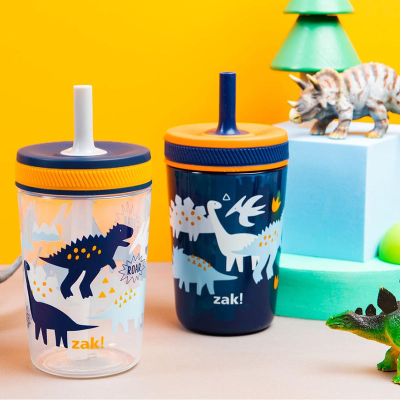 [Australia] - Zak Designs Kelso Toddler Cups For Travel or At Home, 15oz 2-Pack Durable Plastic Sippy Cups With Leak-Proof Design is Perfect For Kids (DinoRoar, Zaksaurus) DinoRoar & Zaksaurus 15 Ounces Drinkware 