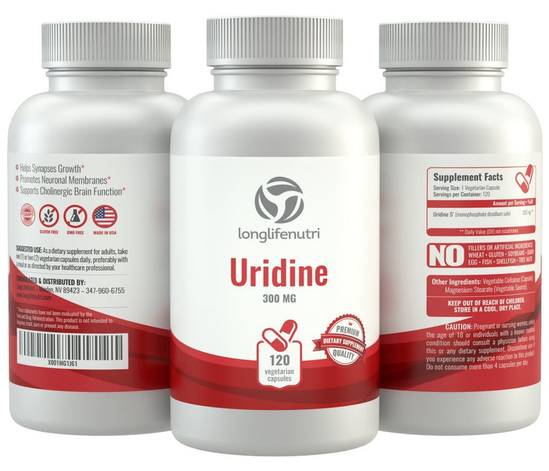[Australia] - Uridine Monophosphate 300mg - 120 Veg Caps | Made in USA | Choline Enhancer for Brain & Memory | Supports Synapses Growth 120 Count (Pack of 1) 