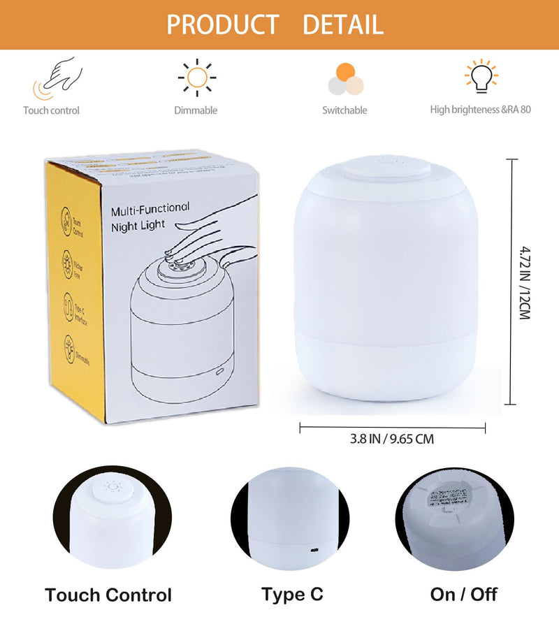 [Australia] - Eye Caring Soft Night Light, Touch night light for Baby, Kids and Adults, Portable Bedside Lamp, 3 Colors, Dimmable, USB Rechargeable Warm Night Light for Bedrooms, Baby Nursery and Sleep Aid Grey 