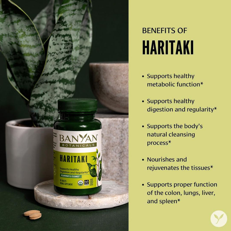 [Australia] - Banyan Botanicals Haritaki tablets – Certified Organic Terminalia Chebula – Supports Detoxification & Rejuvenation* – 90 Tablets – Non-GMO Sustainably Sourced Certified Fair for Life Fair Trade 