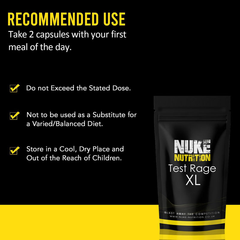 Nuke Nutrition Test Rage XL Testosterone Booster for Men | 180 Capsules | Anabolic Supplement to Enhance Male Testosterone Levels | Boost Lean Physique, Muscle Growth & Strength | Vegan & Easy Swallow 1 count (Pack of 180)