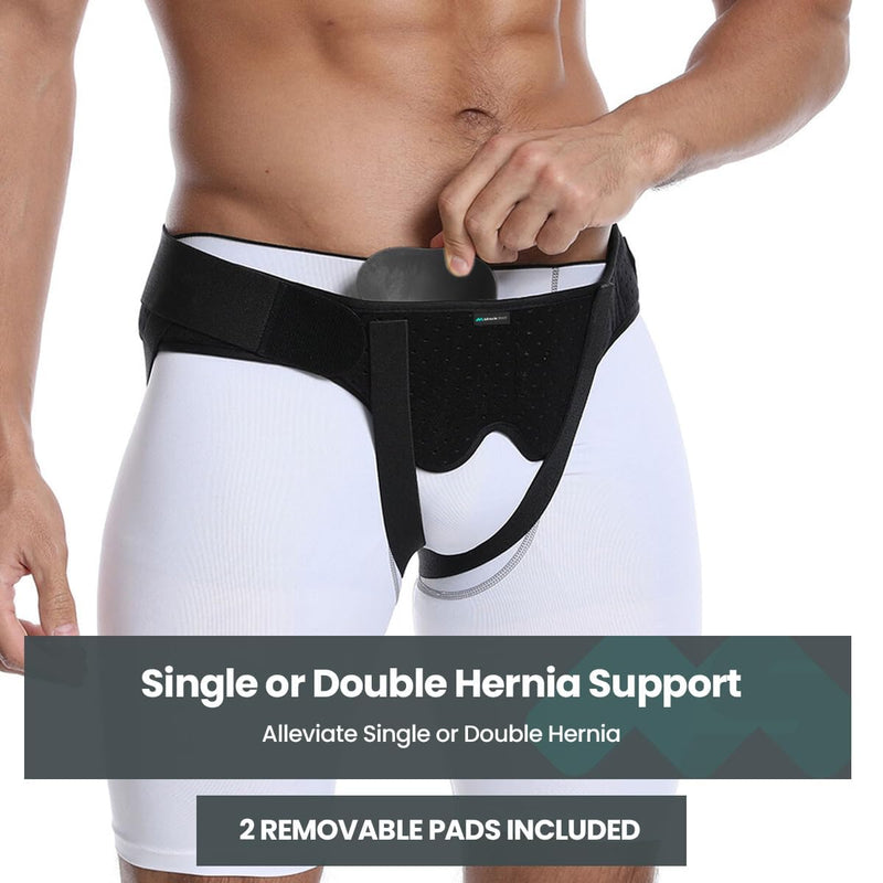 Inguinal Hernia Belt with Removable Compression Pads, Adjustable Velcro Groin Support for Left, Right or Bilateral, Breathable Anti‑Slip Comfort, Unisex Adult S-XL. Medium