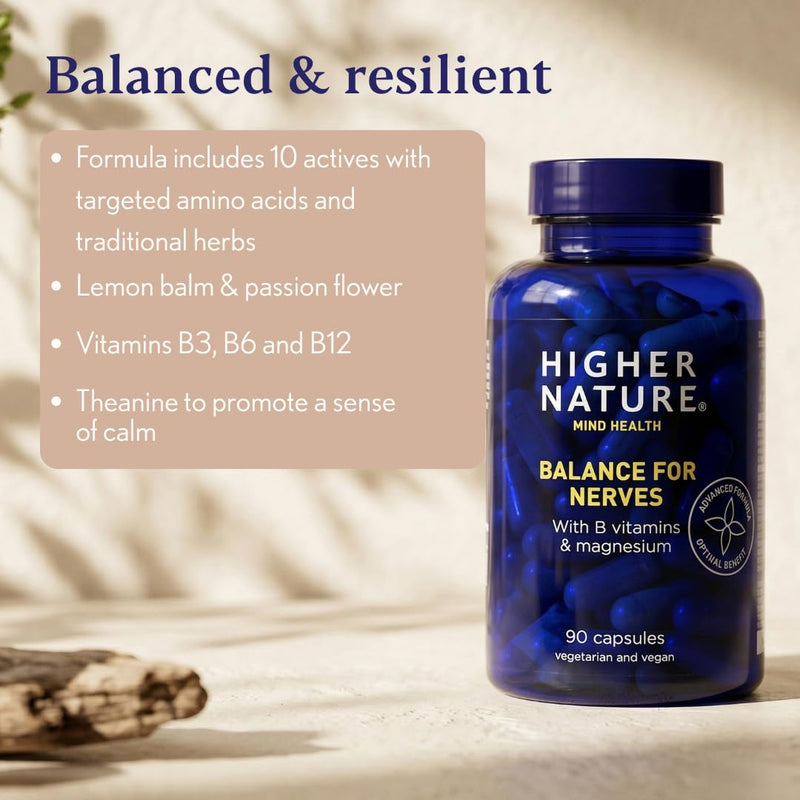 Higher Nature - Balance for Nerves - B Vitamins & Magnesium - Supports The Nervous System - Vitamins B3, B6 & B12 - Vegetarian & Vegan - 90 Capsules 90 count (Pack of 1)