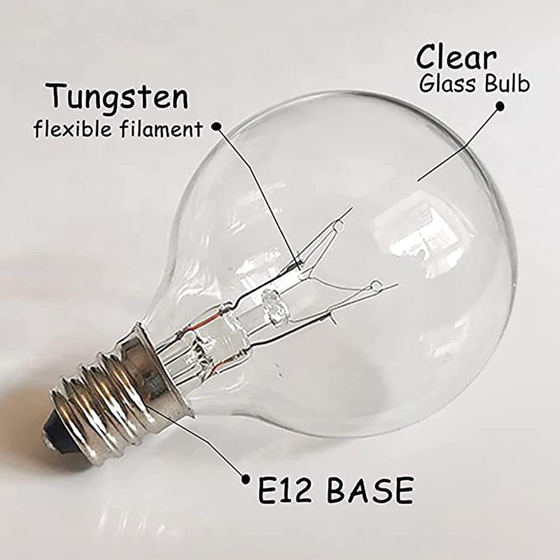 [Australia] - G40 Replacement Light Bulbs, 120V 5W Clear Globe Bulb, E12 / C7 Candelabra Base, 1.5 Inch Glass Incandescent Bulbs for Indoor Outdoor Patio String Lights, Warm White -25 Pack 