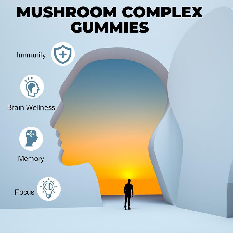 12-in-1 Mushroom Gummies with Lion's Mane, Reishi, Chaga, Maitake, Ginseng, Shiitake for Focus, Immunity & Mood, Vegan Mushroom Complex Supplement with Ashwagandha and Black Pepper- 60 Gummies 60 count (Pack of 1)