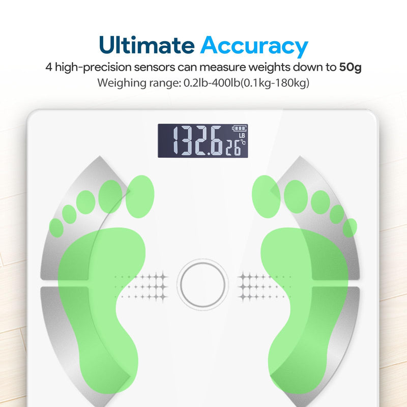 [Australia] - Accurate LED Display Bathroom Scale with Mobile App for Body Composition Analysis, Smart Digital Body Fat Scale (White) White 