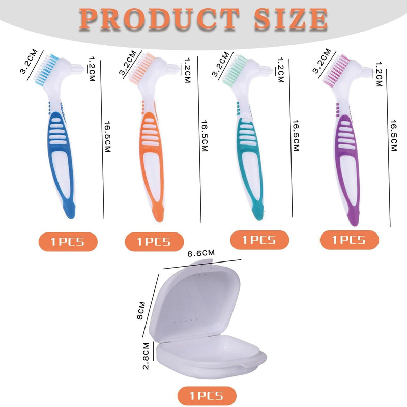 [Australia] - 4 pieces denture cleaning brushes, 1 piece braces case, double-sided denture brush, retainer descaling brush, denture toothbrush, portable cleaning brush, denture protection set 