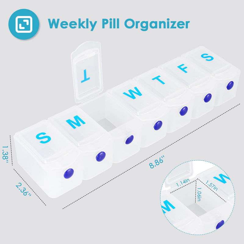 Extra Large Weekly Pill Organizer 1 Time a Day, Travel Pill Box 7 Day, Portable Pill Case with Push Button, Daily Pill Dispenser for Medication Vitamins Fish Oil Supplements Extra Large