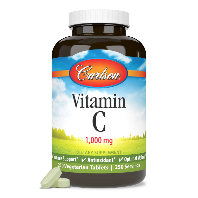 Carlson Vitamin C 1,000 mg (1 g), Pure Vitamin C, 250 Tablets | Ascorbic Acid; Optimal Wellness