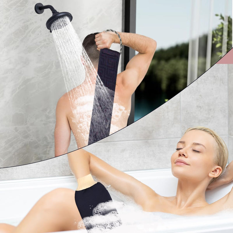 [Australia] - Back scrubber and peeling glove, exfoliating gloves, shower brush back, washing aid to remove dead skin, double-sided, 2 pieces of bath accessories for women and men, bath and shower (navy blue). 