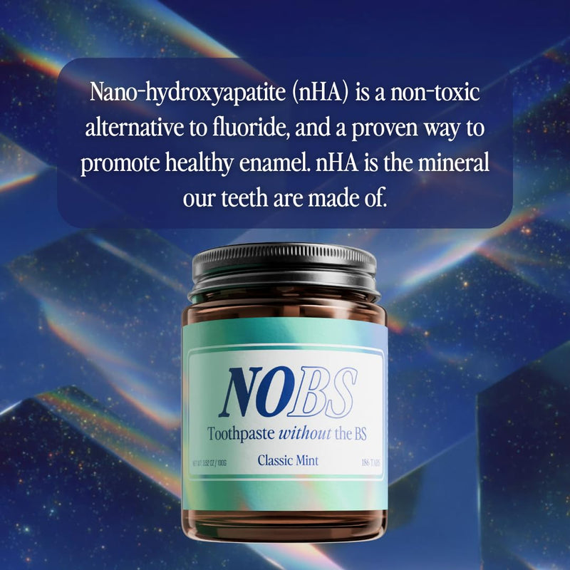 NOBS (No Bad Stuff) Toothpaste Tablets - Nano Hydroxyapatite, Fluoride & Plastic Free, Eco & Travel Friendly - Remineralize with NHA (3 Month) 186 Count (Pack of 1)
