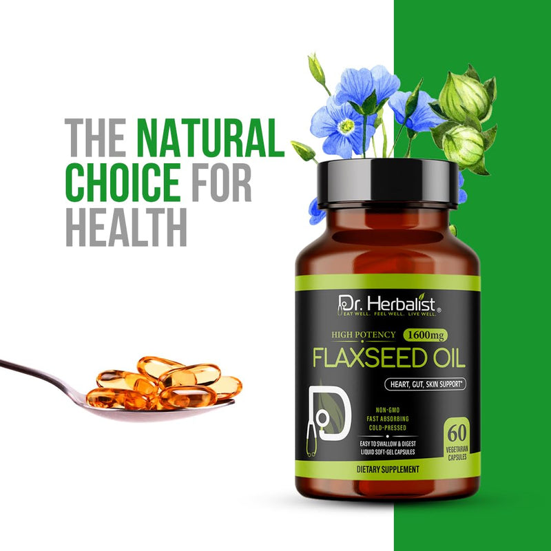 [Australia] - Dr. HERBALIST Flaxseed Oil 1600mg - 60 Capsules - Vegan, Gluten-Free, Source of Omega-3, 6 & 9 for Daily Nutrition 