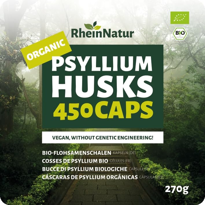 [Australia] - RheinNatur organic psyllium husk capsules - 450 pieces high dosage (3,000 mg per serving) - Made in Germany - fiber capsules - Psyllium Husk - psyllium capsules - Supports digestion 