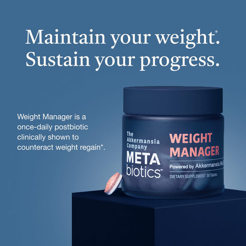 METAbiotics Weight Manager Supplement, Akkermansia MucT, GLP-1, 30 Tablets | Weight Maintenance, Pasteurized Akkermansia MucT, 30 Billion cells, Postbiotic,Vitamin D3, B2, Chromium, EGCG