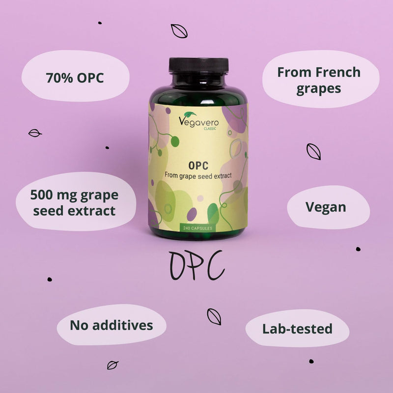 Vegavero OPC Grape Seed Extract 30:1 | High Strength from French Grapes | Standardised for OPC by HPLC | Lab Tested | NO Additives | Vegan | 240 Capsules