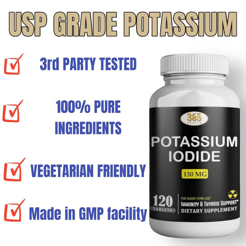 [Australia] - Potassium Iodide Tablets 130 mg - KI Tablets- Potassium Iodine Tablets 130 mg - USA MADE Potassium Iodine Pills YODO Naciente, Yoduro de potasio - 120 Tablets 