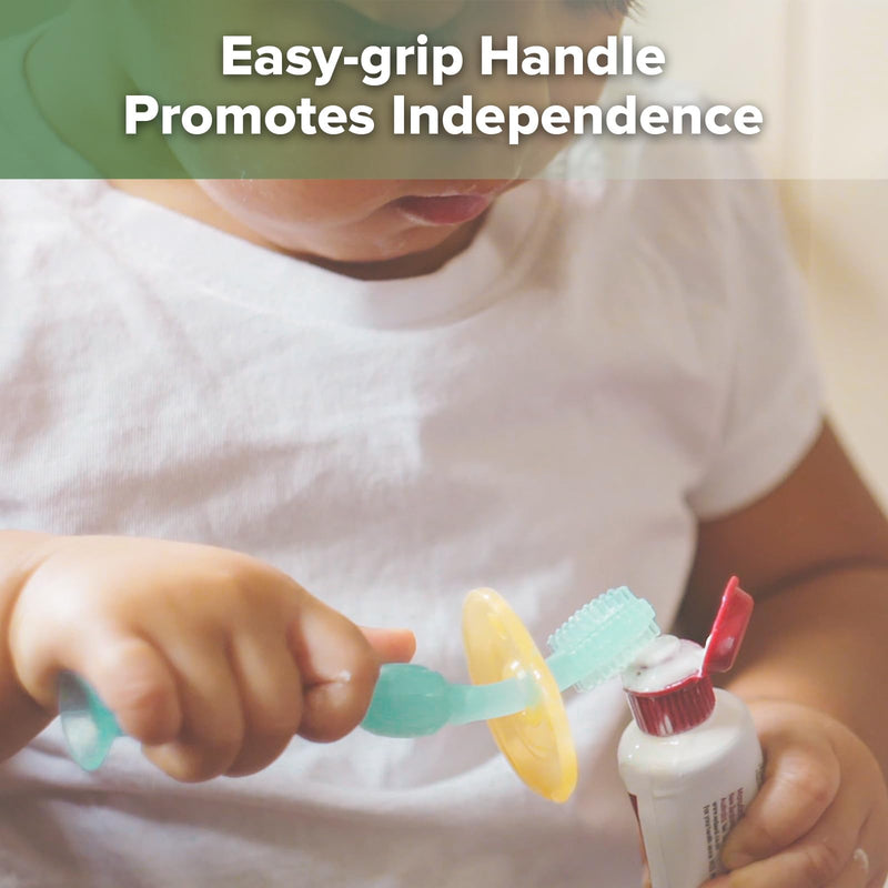 [Australia] - Haakaa 360 Food Grade Silicone Baby Toothbrush - 6M+ With Shield & Base Design, 1pc (Blue) Blue 