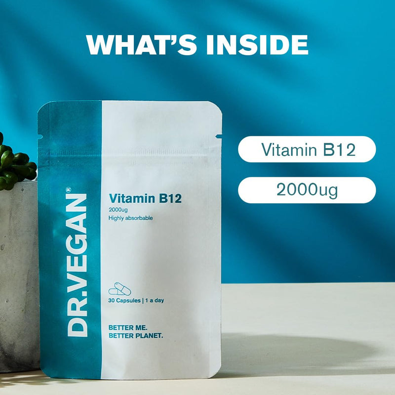 Daily Vitamin B12, 2000ug | High Strength Energy Support | 30 Vegan Capsules | 1-A-Day | DR.VEGAN®