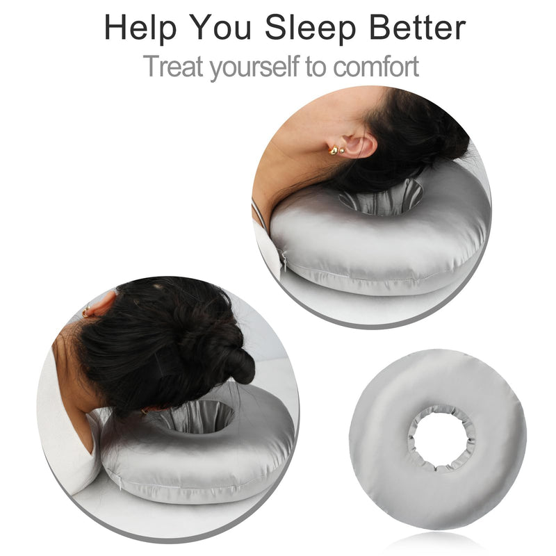 [Australia] - Silky Ear Piercing Pillows with Hole for Side Sleepers Donut Pillow Ear Pain Relief CNH Pressure Sore Ear Guard Satin Silver Gray Satin-silver Gray New-Satin 