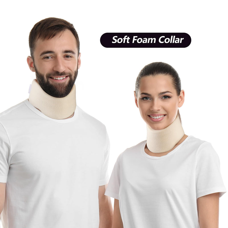 [Australia] - Soft Foam Neck Brace Universal Cervical Collar, Adjustable Neck Support Brace for Sleeping - Relieves Neck Pain and Spine Pressure, Neck Collar After Whiplash or Injury (2.5" Depth Collar, M) White, 2.5" Depth Medium (13.3-15.7 Inch) 