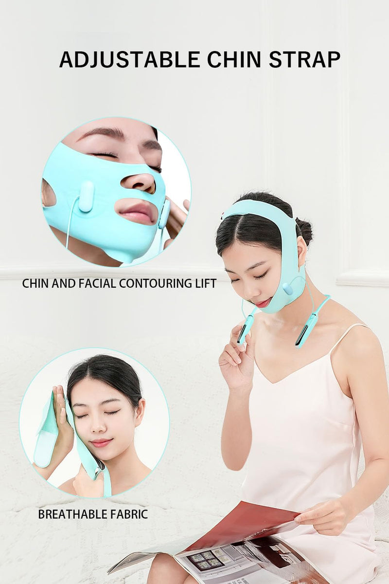 Face Belts with Adjustable Straps,Double Chin Reducer and Face Lift Device with 4 Modes and 5 Gear Adjustable Intensities - Intelligent Double Chin Machine for V-face