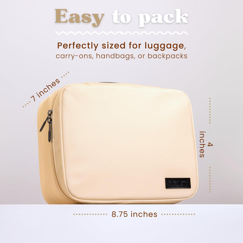 CLEAN SKIN CLUB Clean Towels XL Dedicated Travel Cosmetic Makeup Bag, Portable Large Capacity Beauty Toiletry Water Resistant Organizer Case with Dividers, Zipped Compartments Sand
